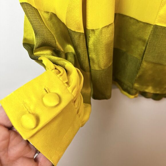 Andre’ Laug Silk Top Green Yellow Checkered Bow Vintage Women’s Sz 8 - Picture 7 of 11